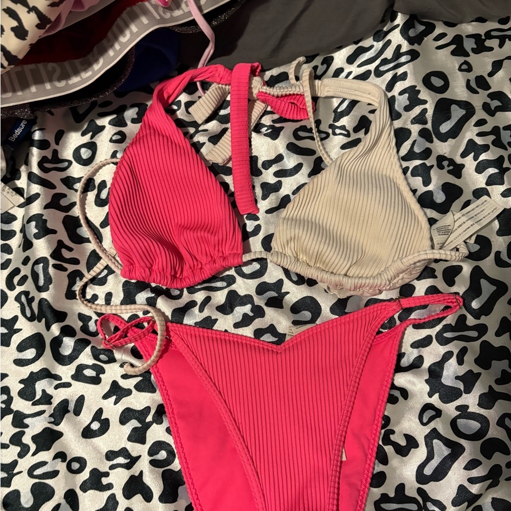 Pink and Cream Bikini Set